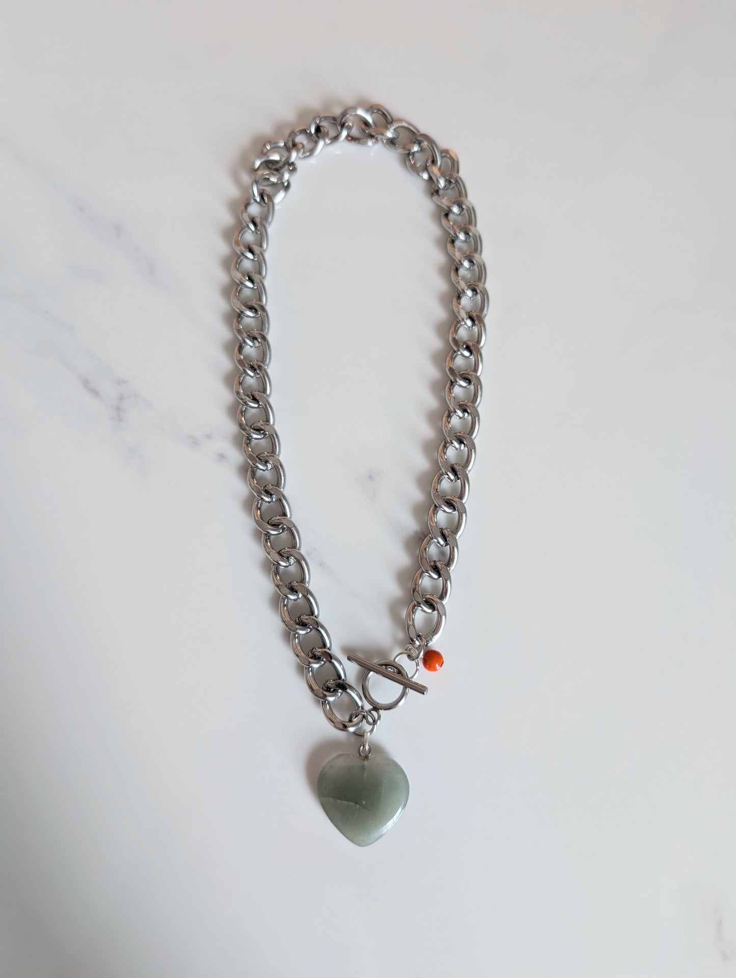 Chunky Green Heart Chain Necklace
