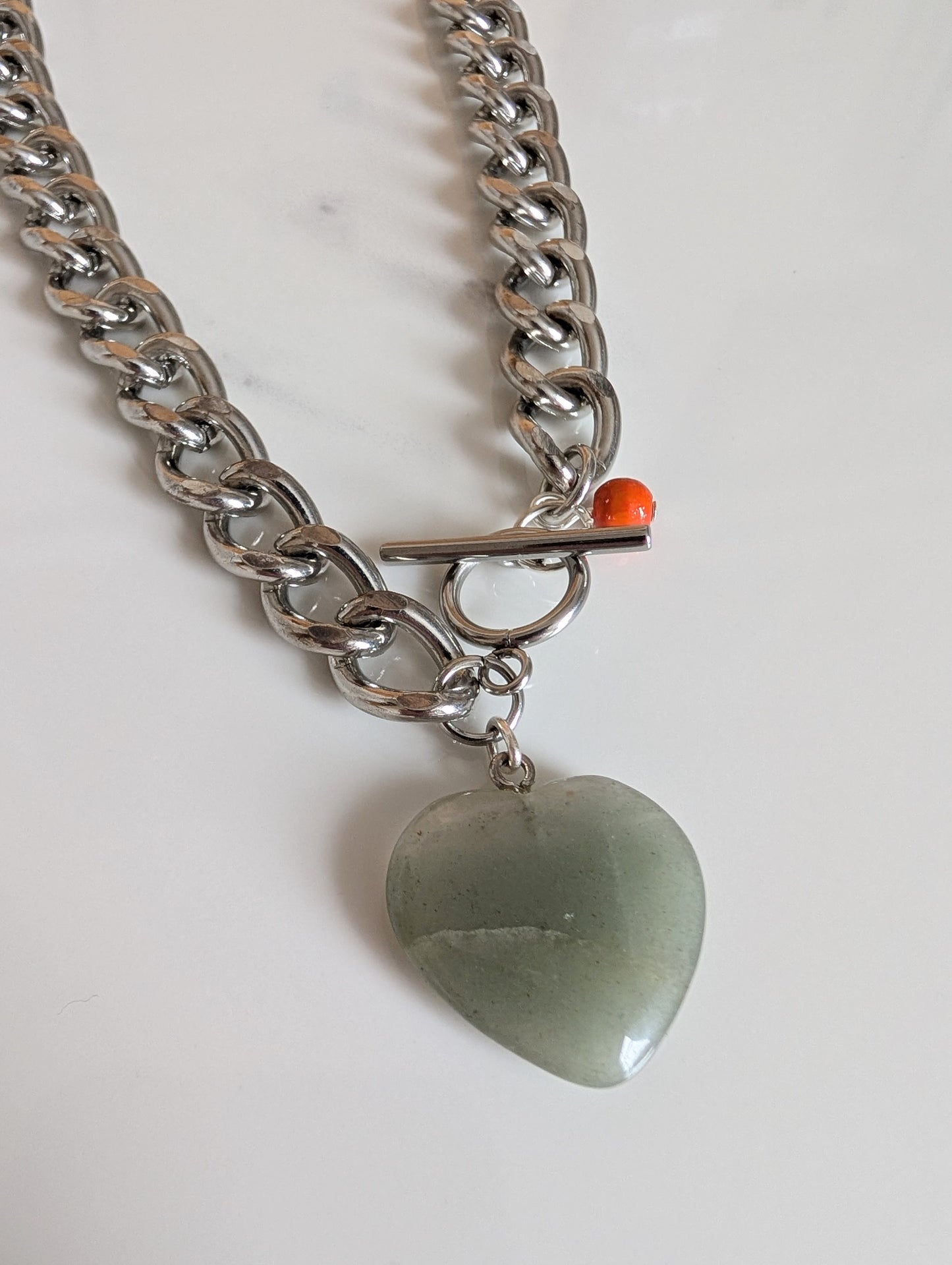 Chunky Green Heart Chain Necklace