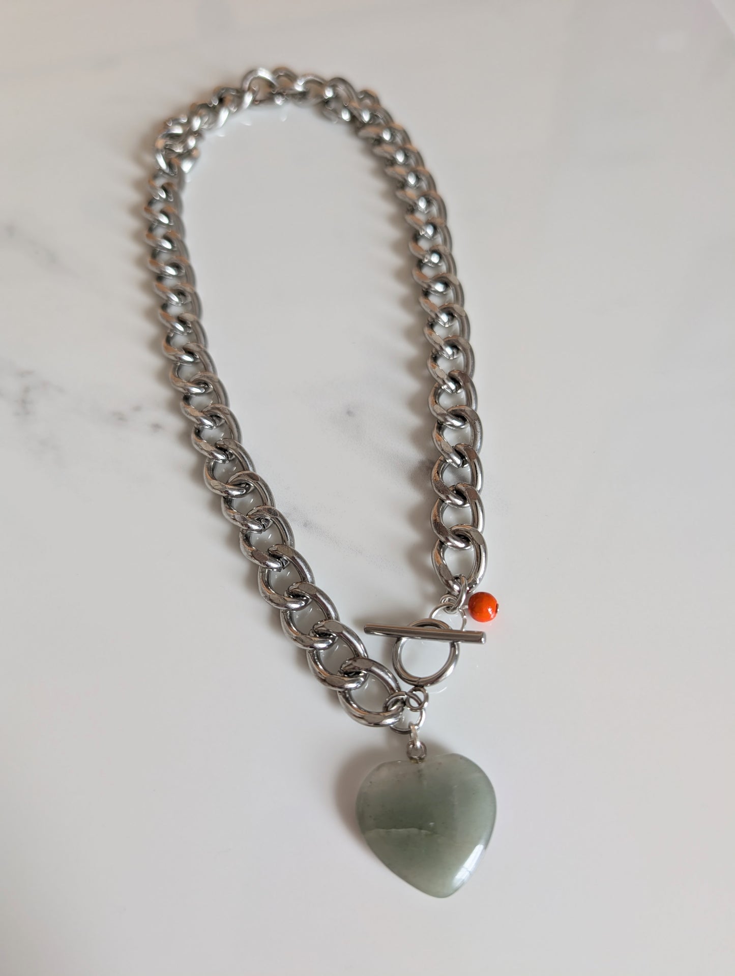 Chunky Green Heart Chain Necklace
