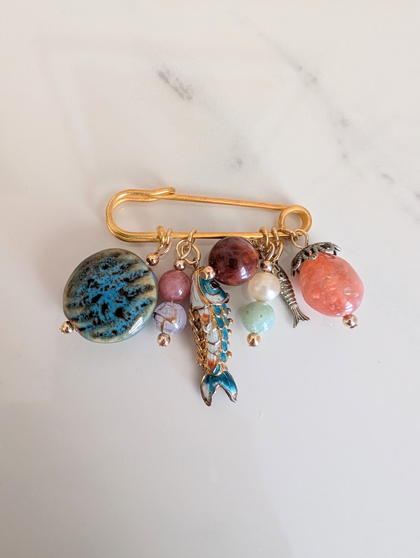 Fish Charm Cluster Pin Brooch