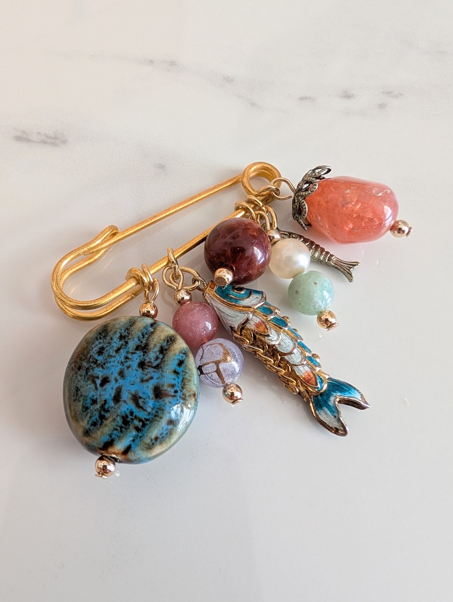 Fish Charm Cluster Pin Brooch