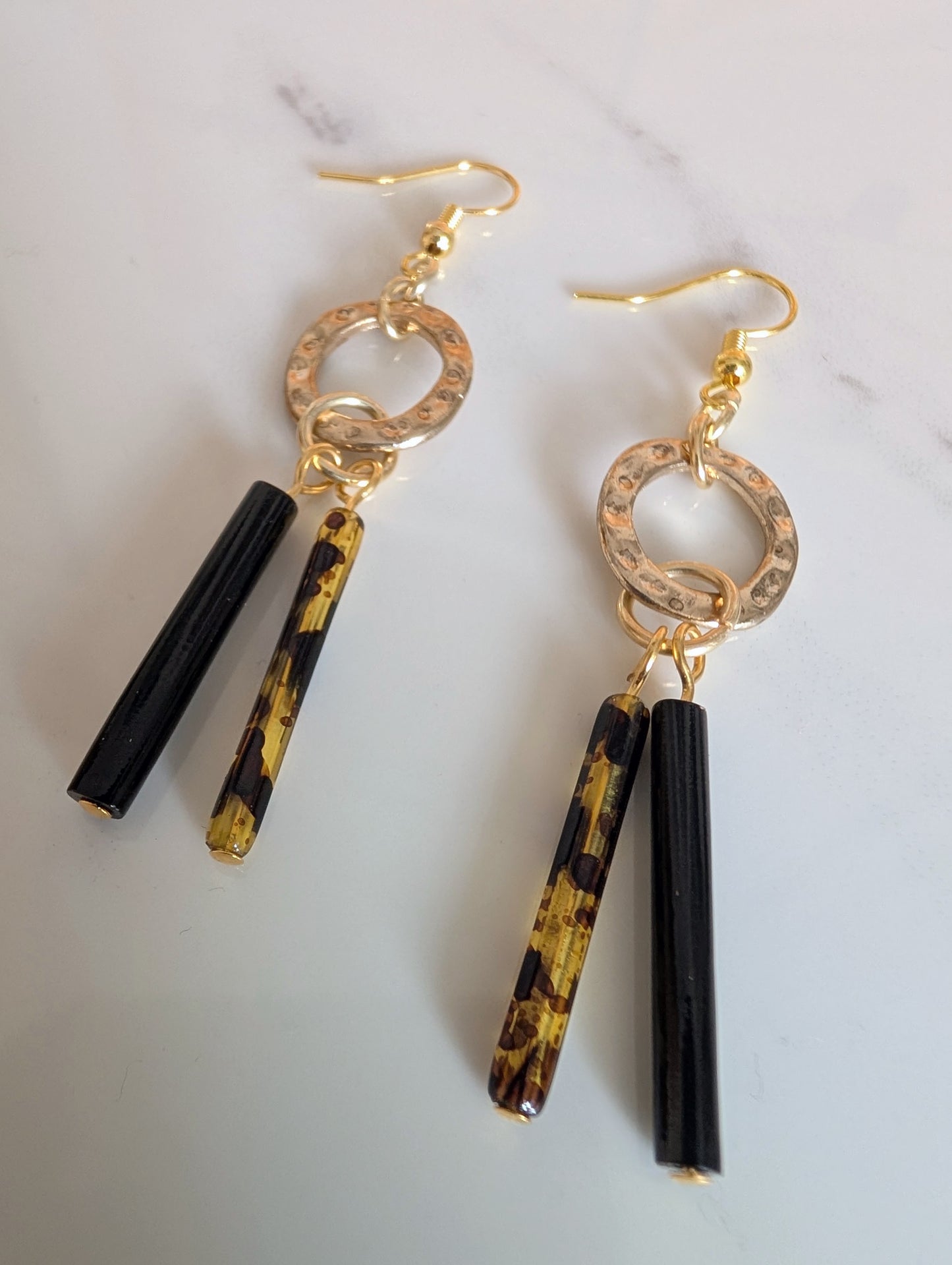 Hammered Brass Tortoiseshell Earrings