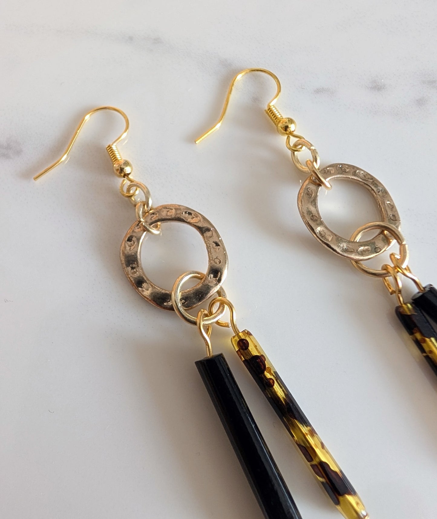 Hammered Brass Tortoiseshell Earrings