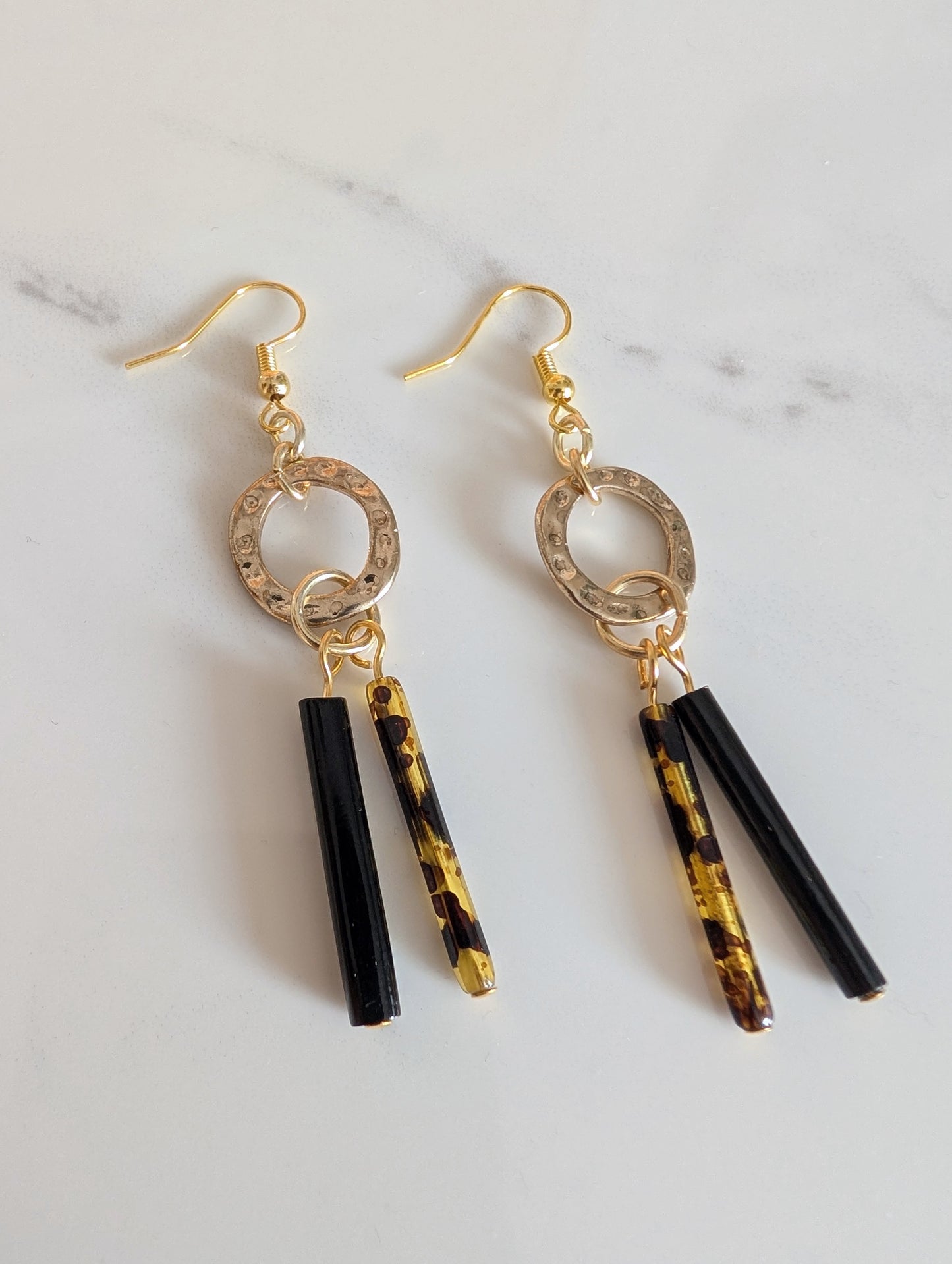 Hammered Brass Tortoiseshell Earrings