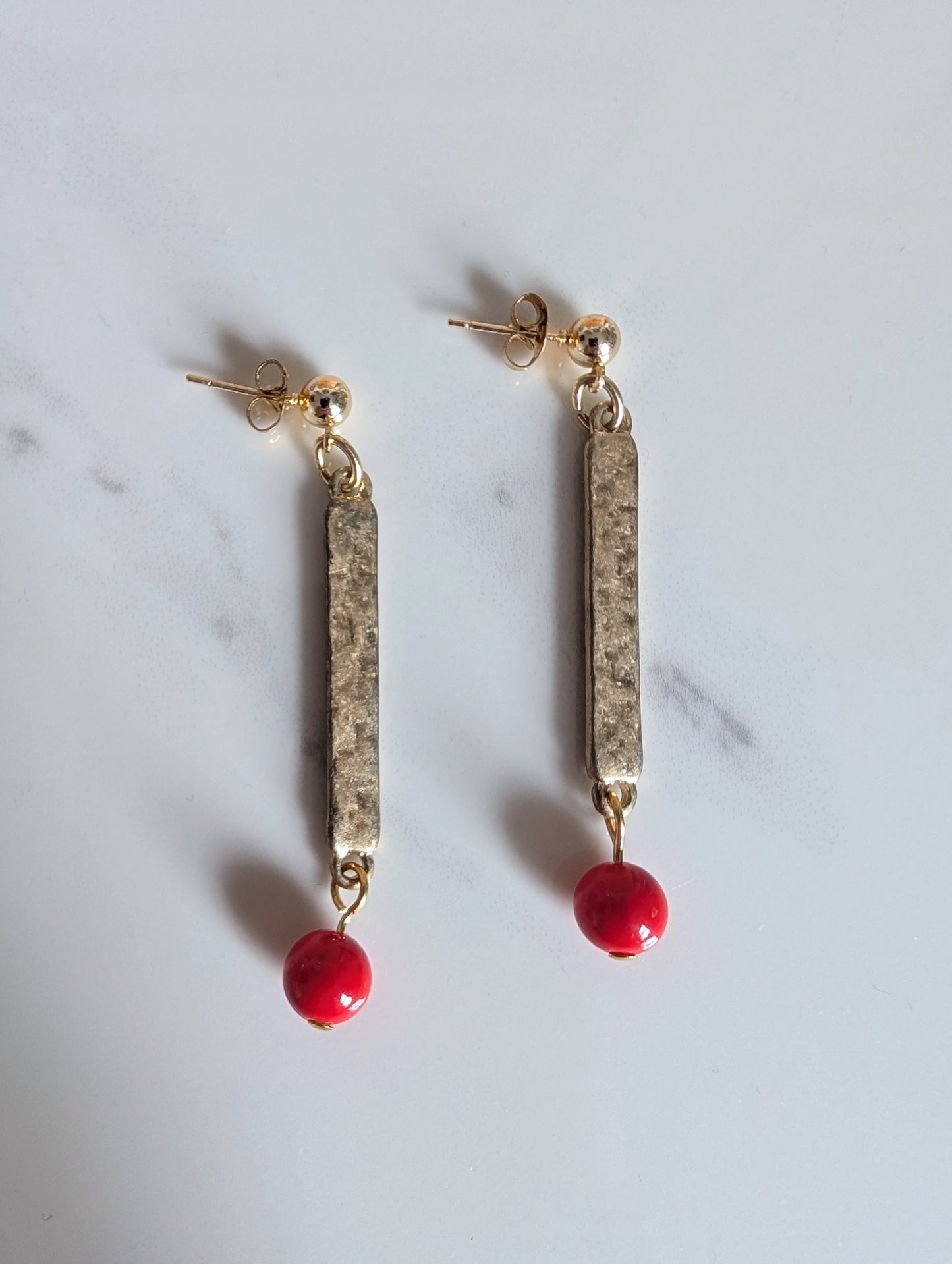 Hammered Brass Bar Earrings