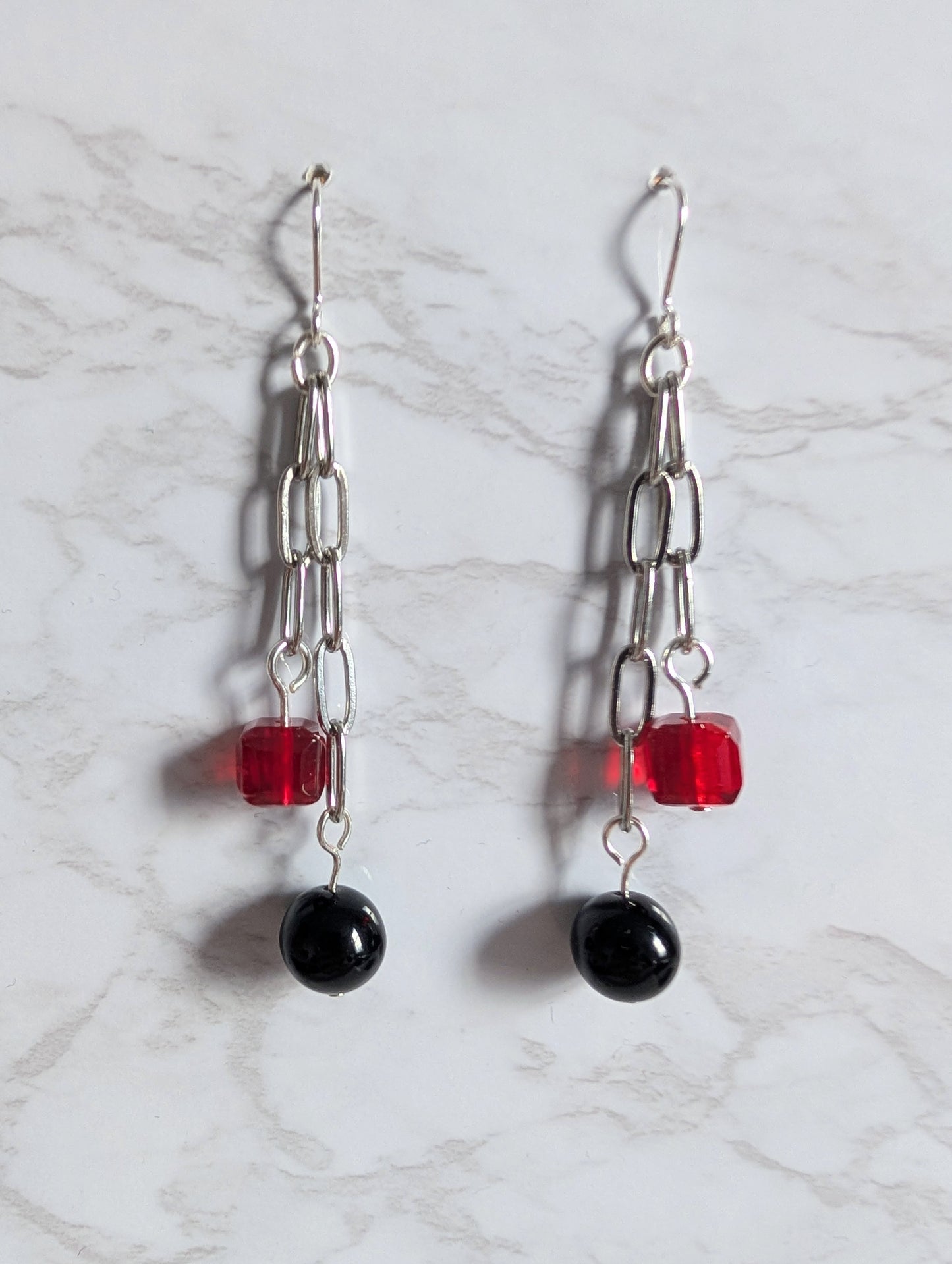 Vintage Glass Double Chain Dangle Earrings