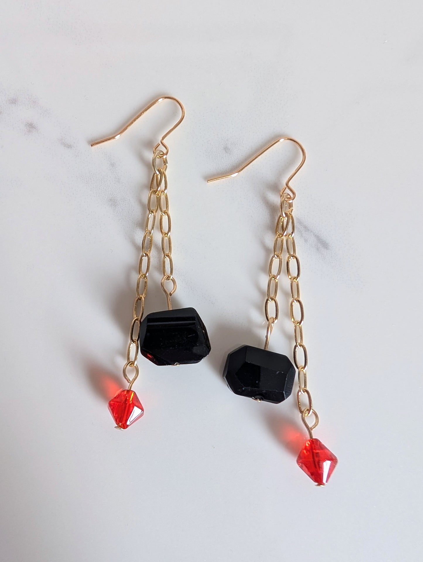 Vintage Glass Double Chain Dangle Earrings