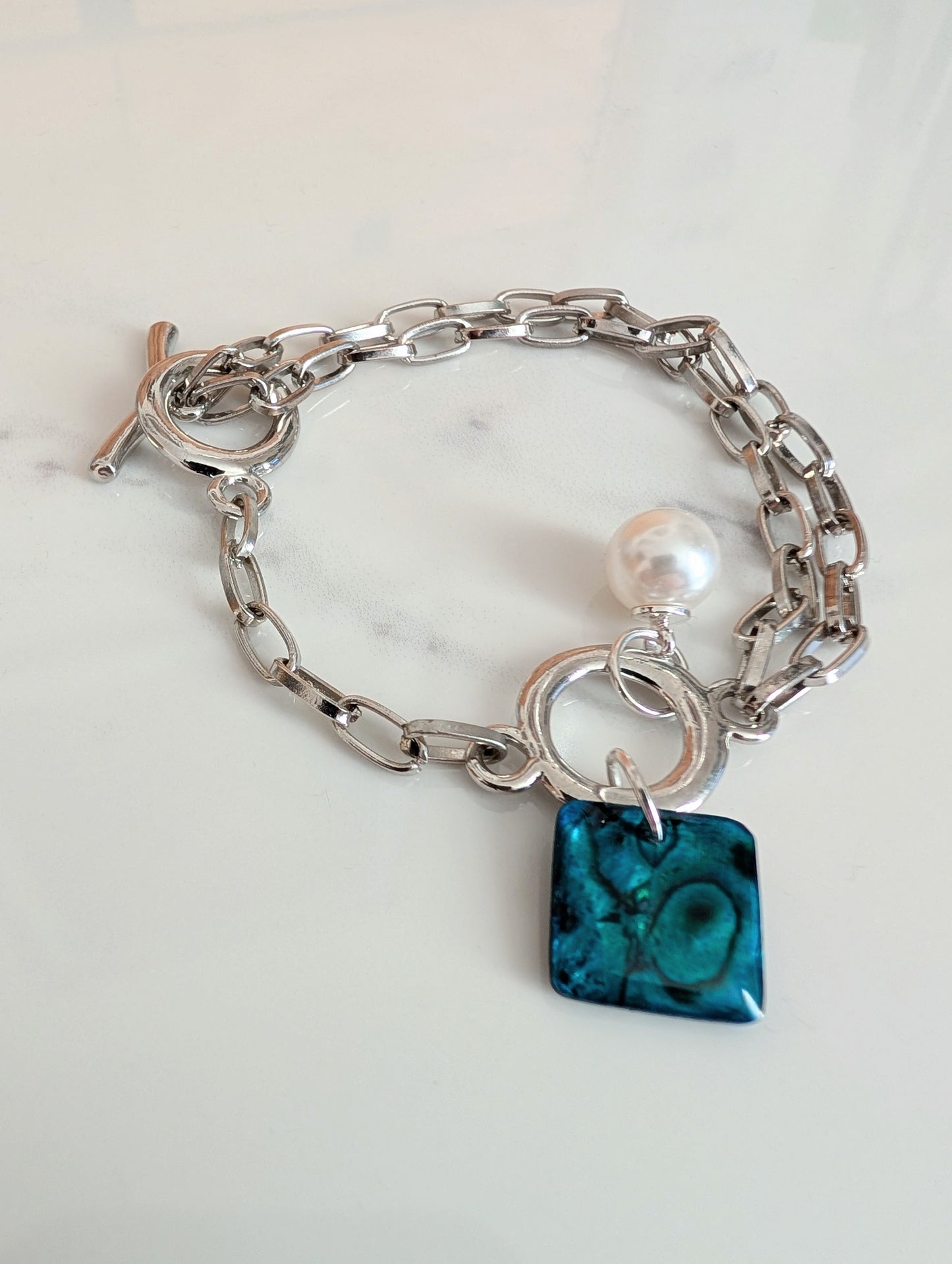 Paua and Pearl Charm Bracelet