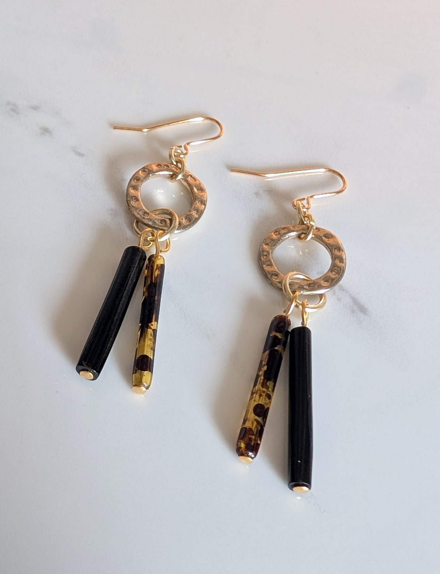 Hammered Brass Tortoiseshell Earrings