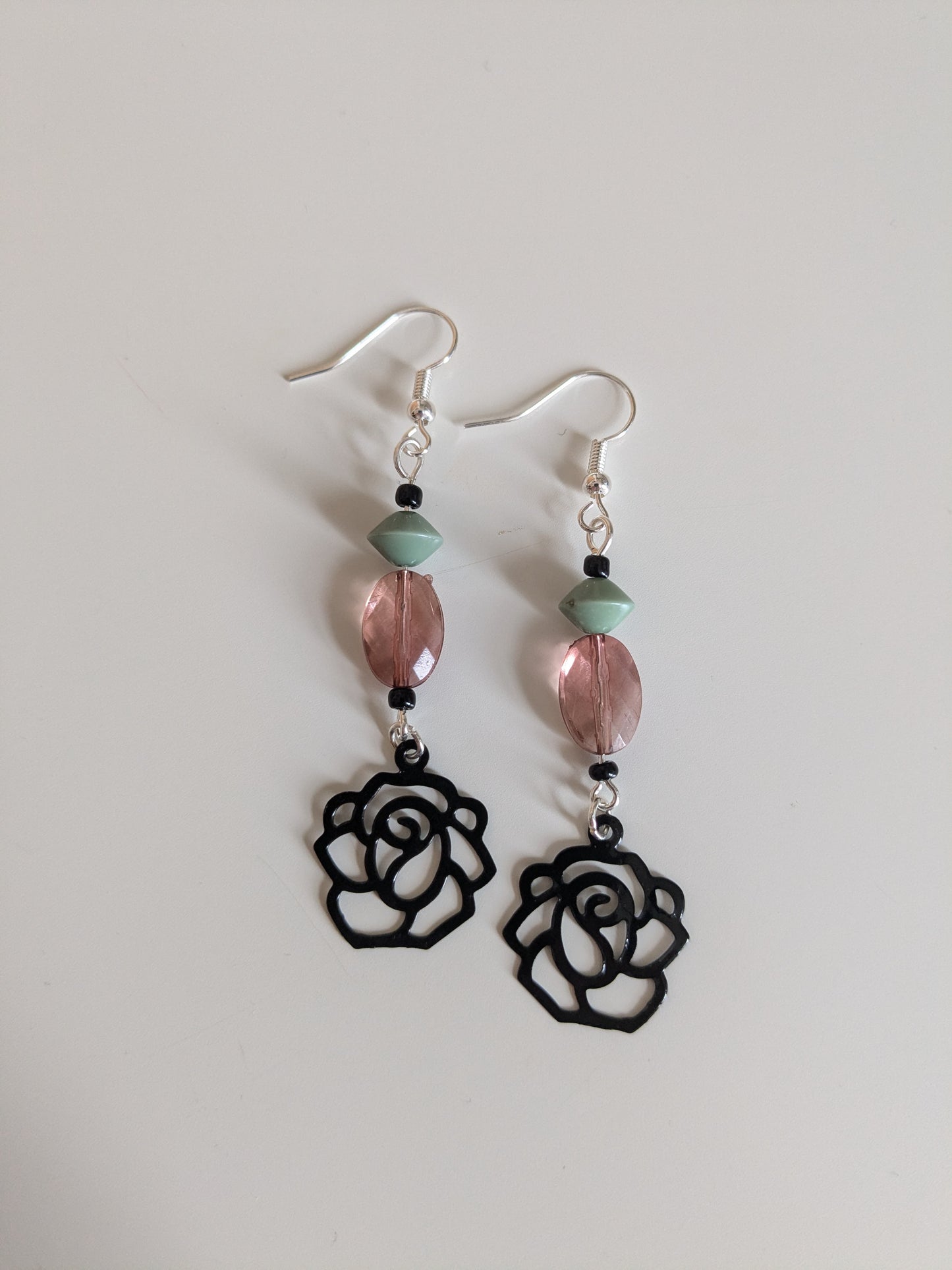 Black Rose Dangle Earrings