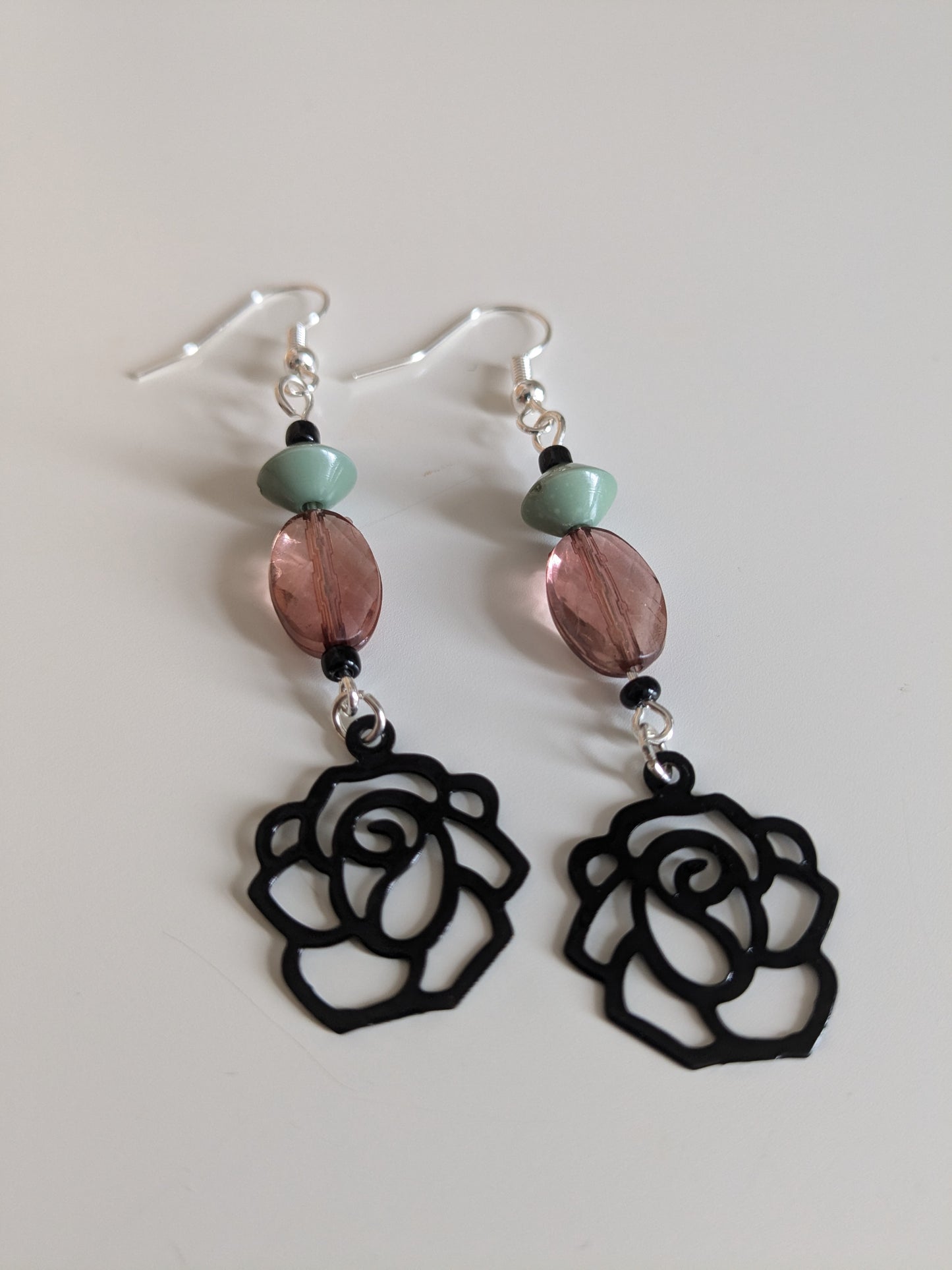 Black Rose Dangle Earrings