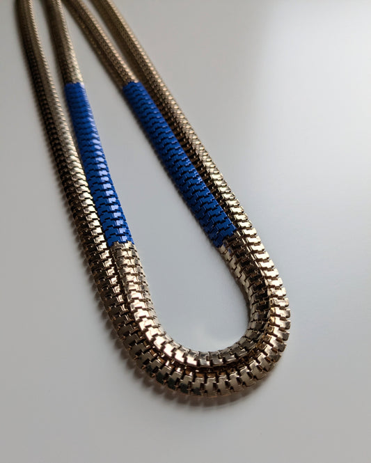 Blue Stripe Multi-Row Snake Necklace
