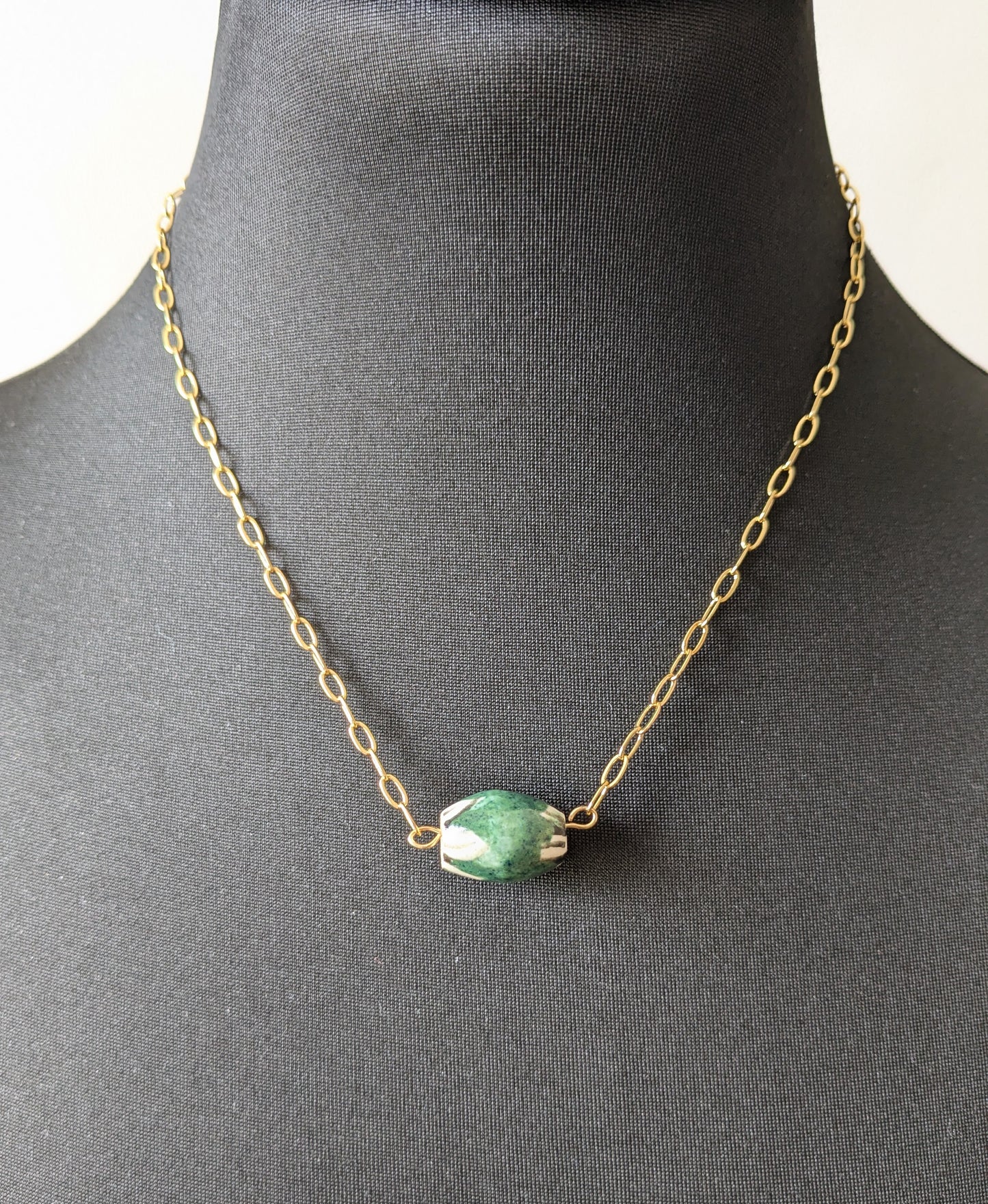 Elegant Green Ceramic Bead Necklace