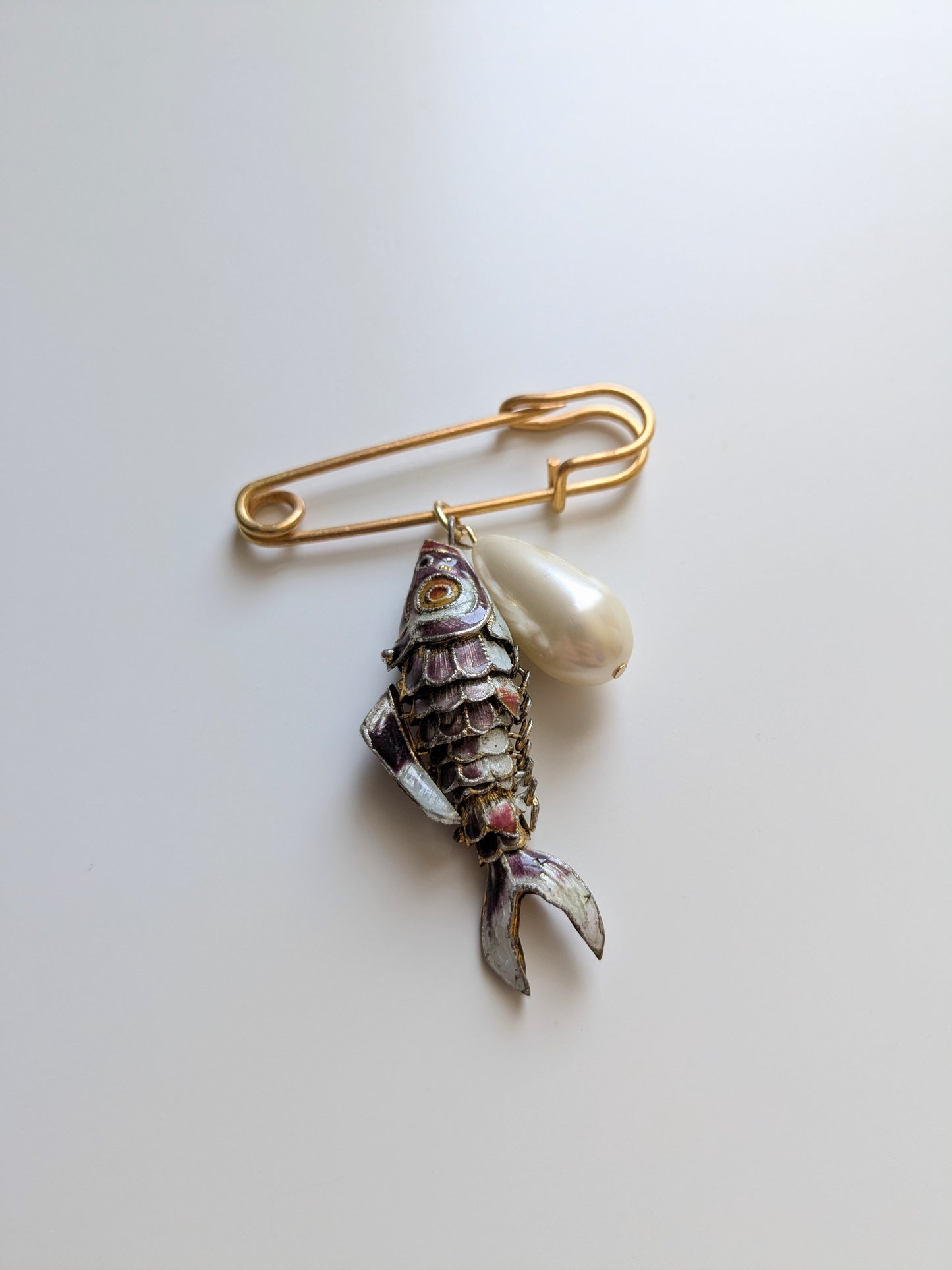 Fish and Pearl Pin Brooch