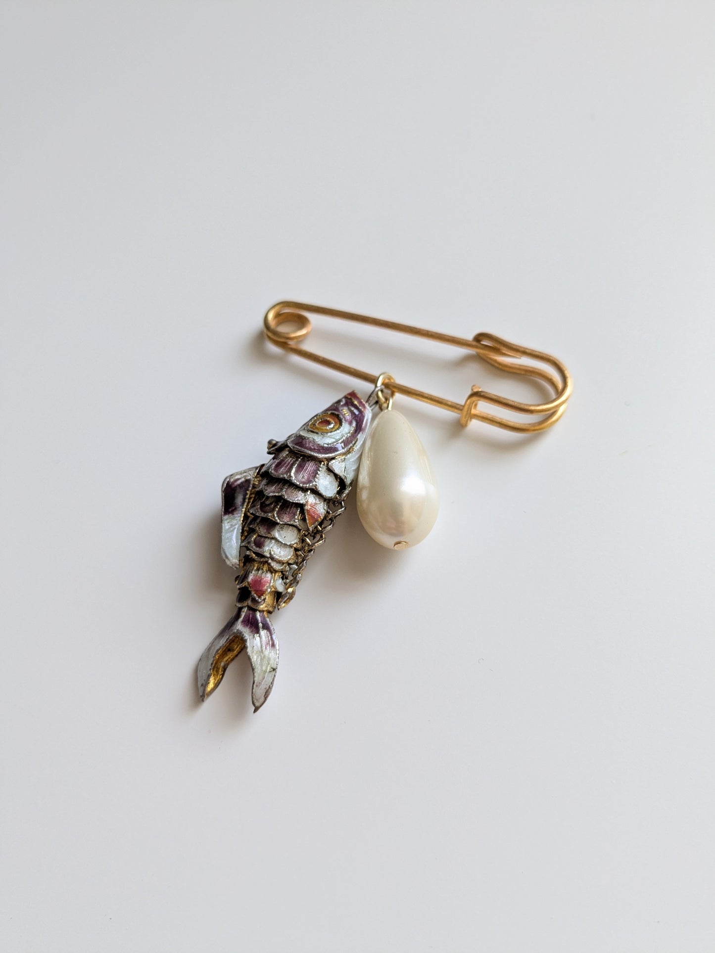 Fish and Pearl Pin Brooch