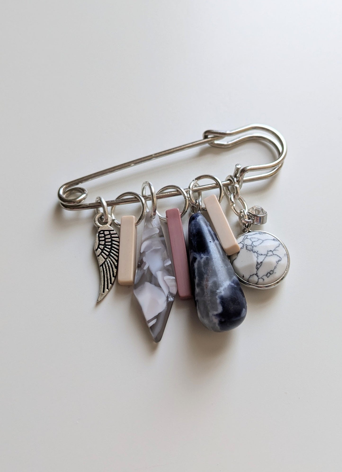 Multi-Charm Marble Pin Brooch