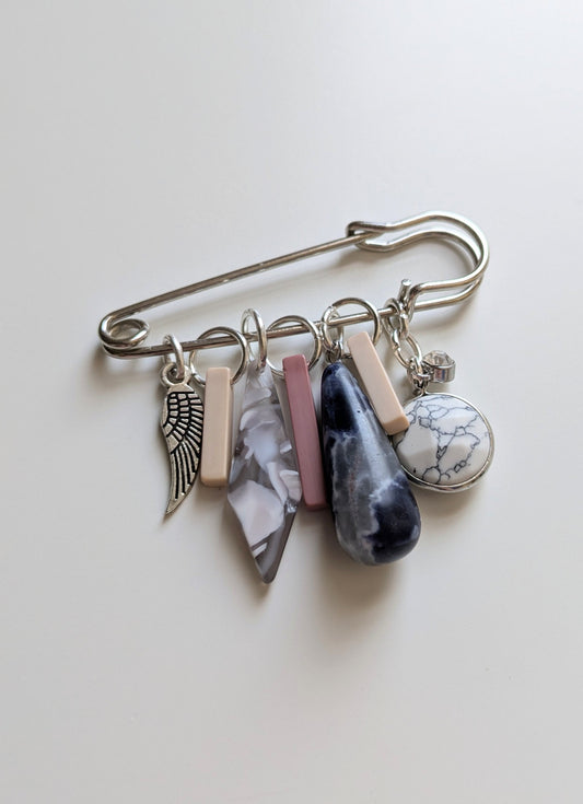Multi-Charm Marble Pin Brooch