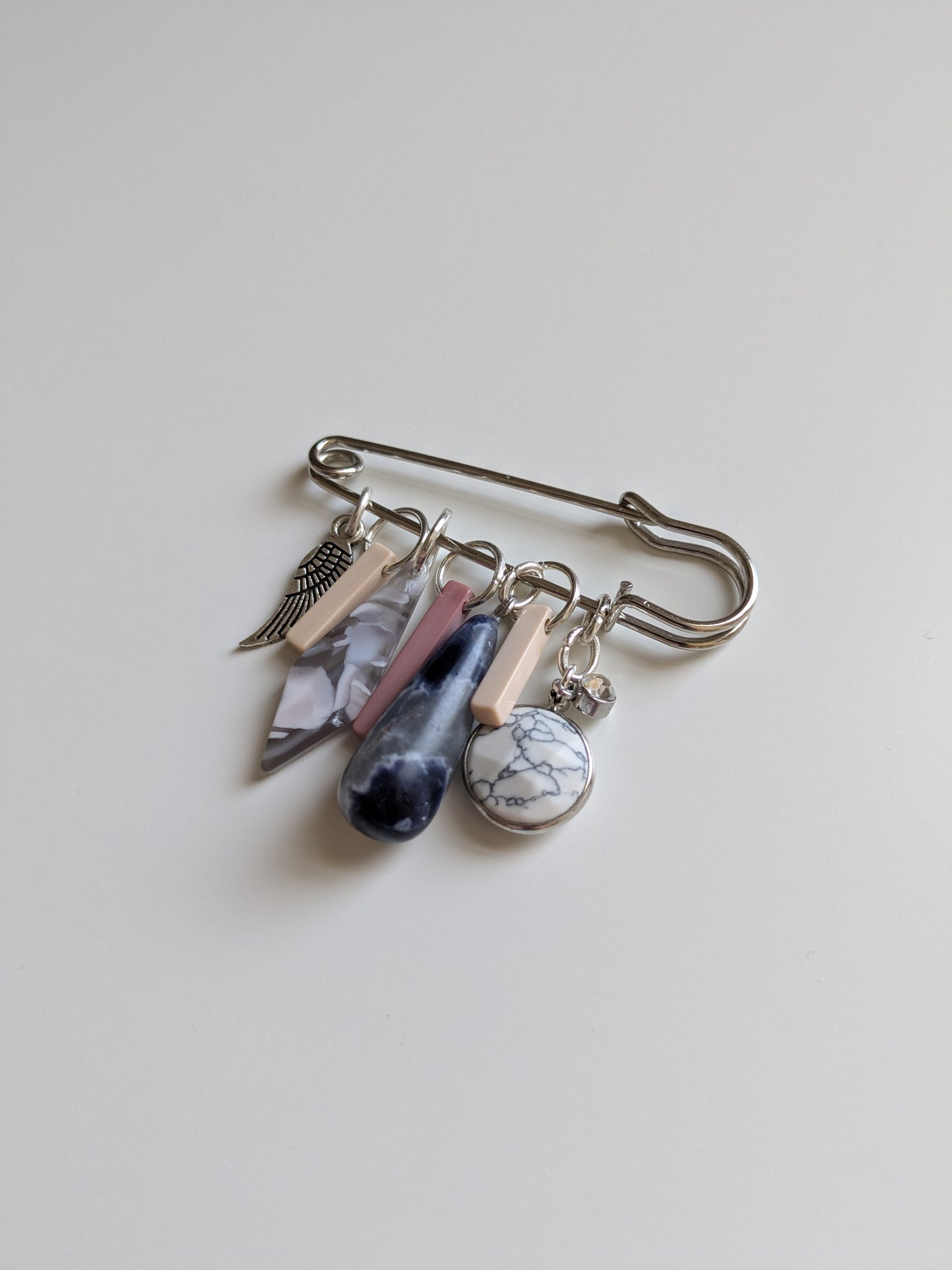 Multi-Charm Marble Pin Brooch