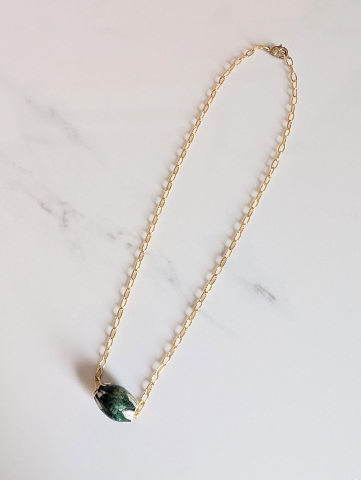 Elegant Green Ceramic Bead Necklace