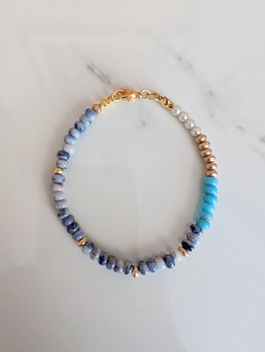 Blue Marble Beaded Bracelet