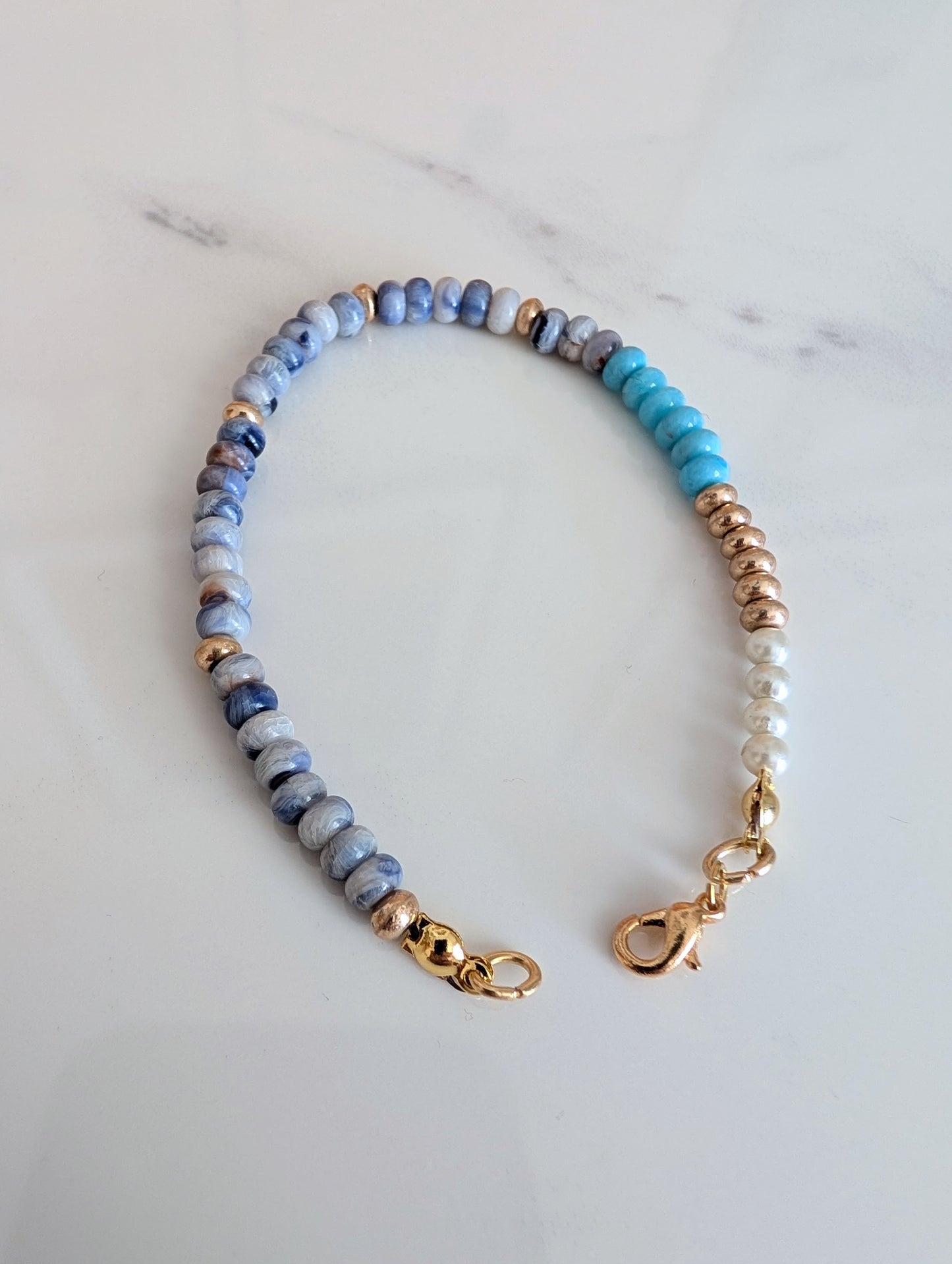 Blue Marble Beaded Bracelet