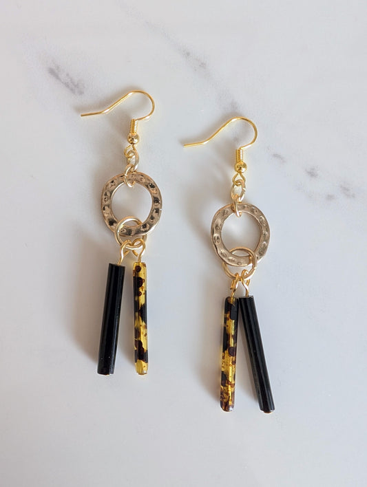 Hammered Brass Tortoiseshell Earrings