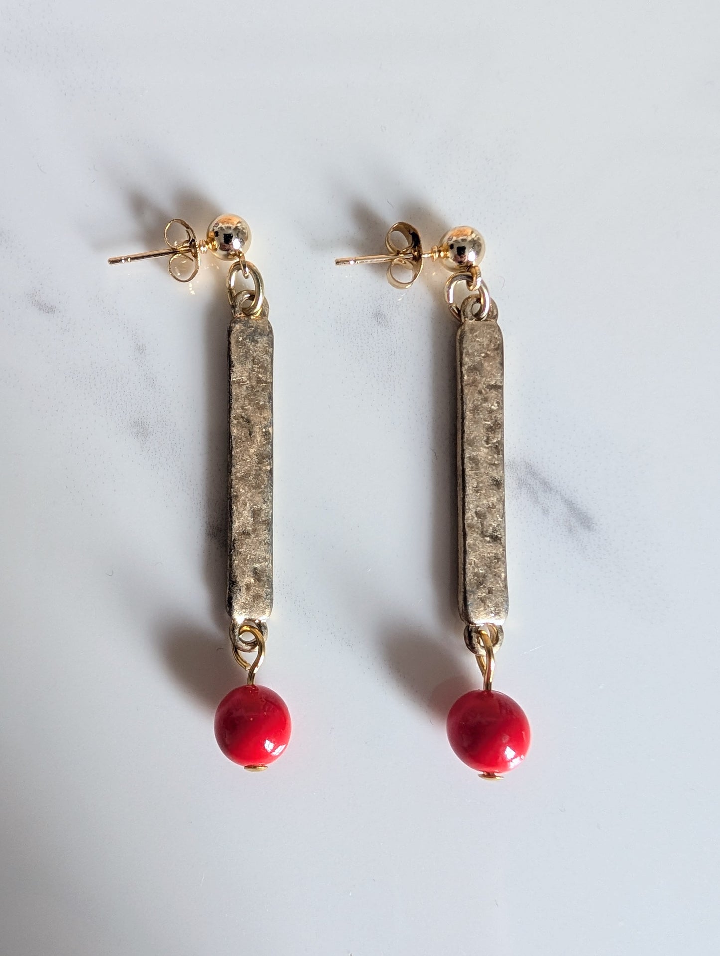 Hammered Brass Bar Earrings