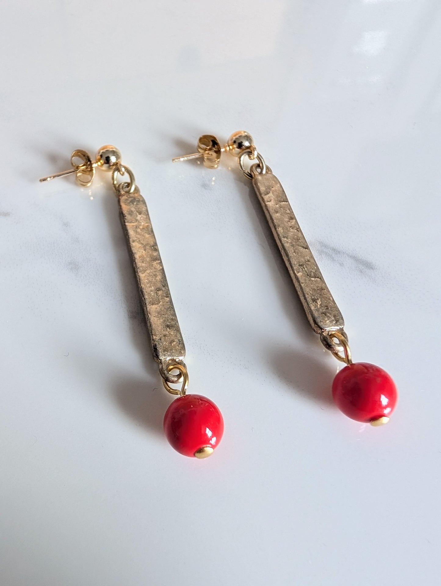 Hammered Brass Bar Earrings