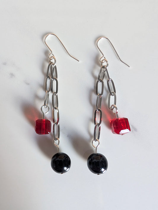 Vintage Glass Double Chain Dangle Earrings