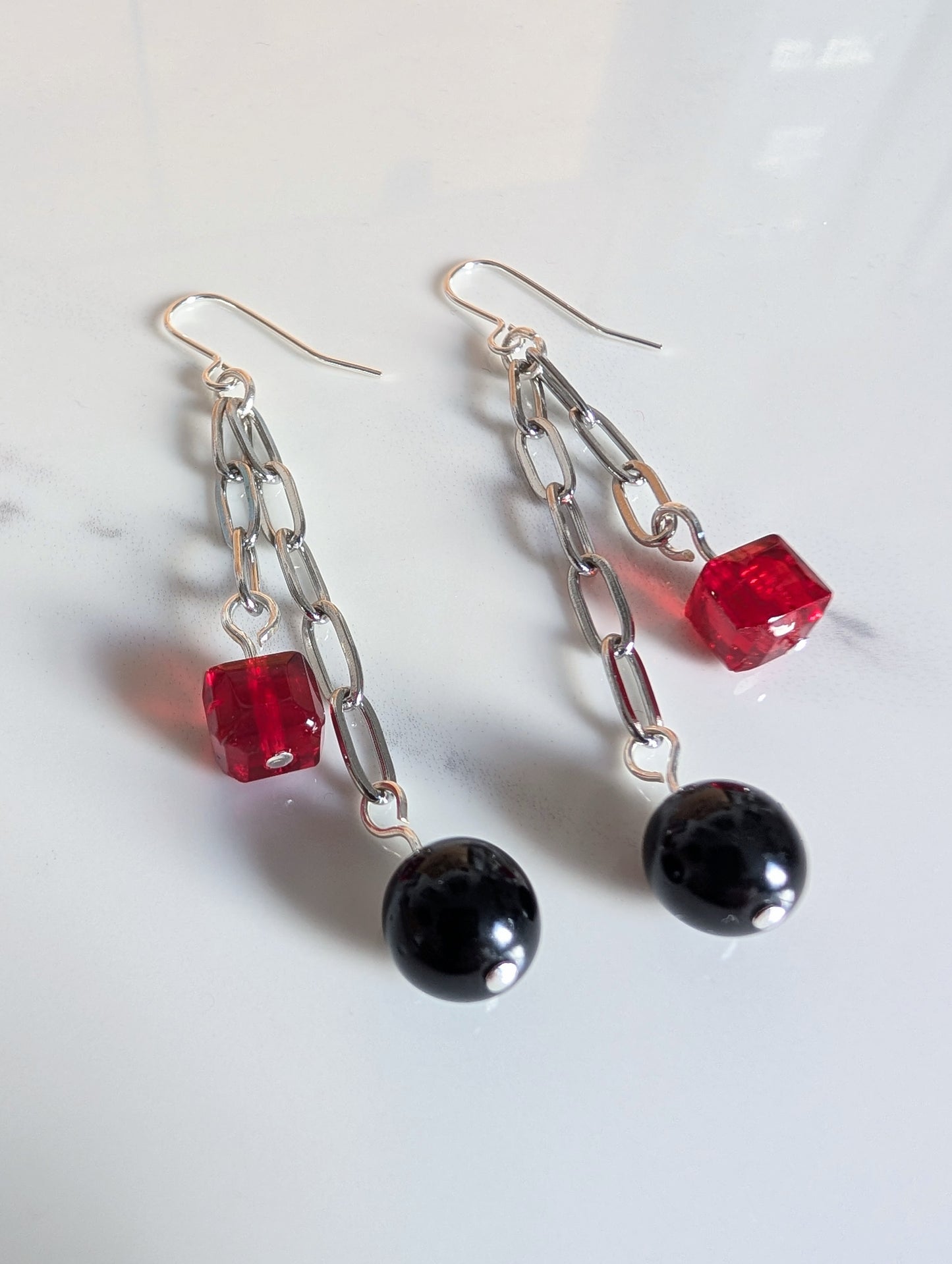 Vintage Glass Double Chain Dangle Earrings