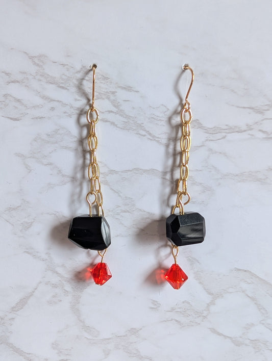 Vintage Glass Double Chain Dangle Earrings