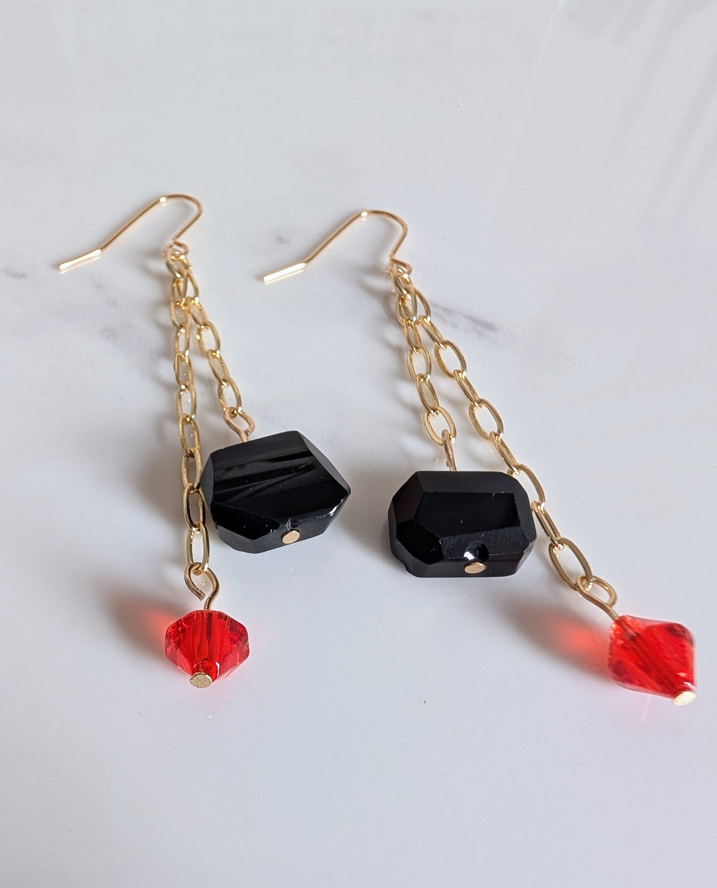 Vintage Glass Double Chain Dangle Earrings