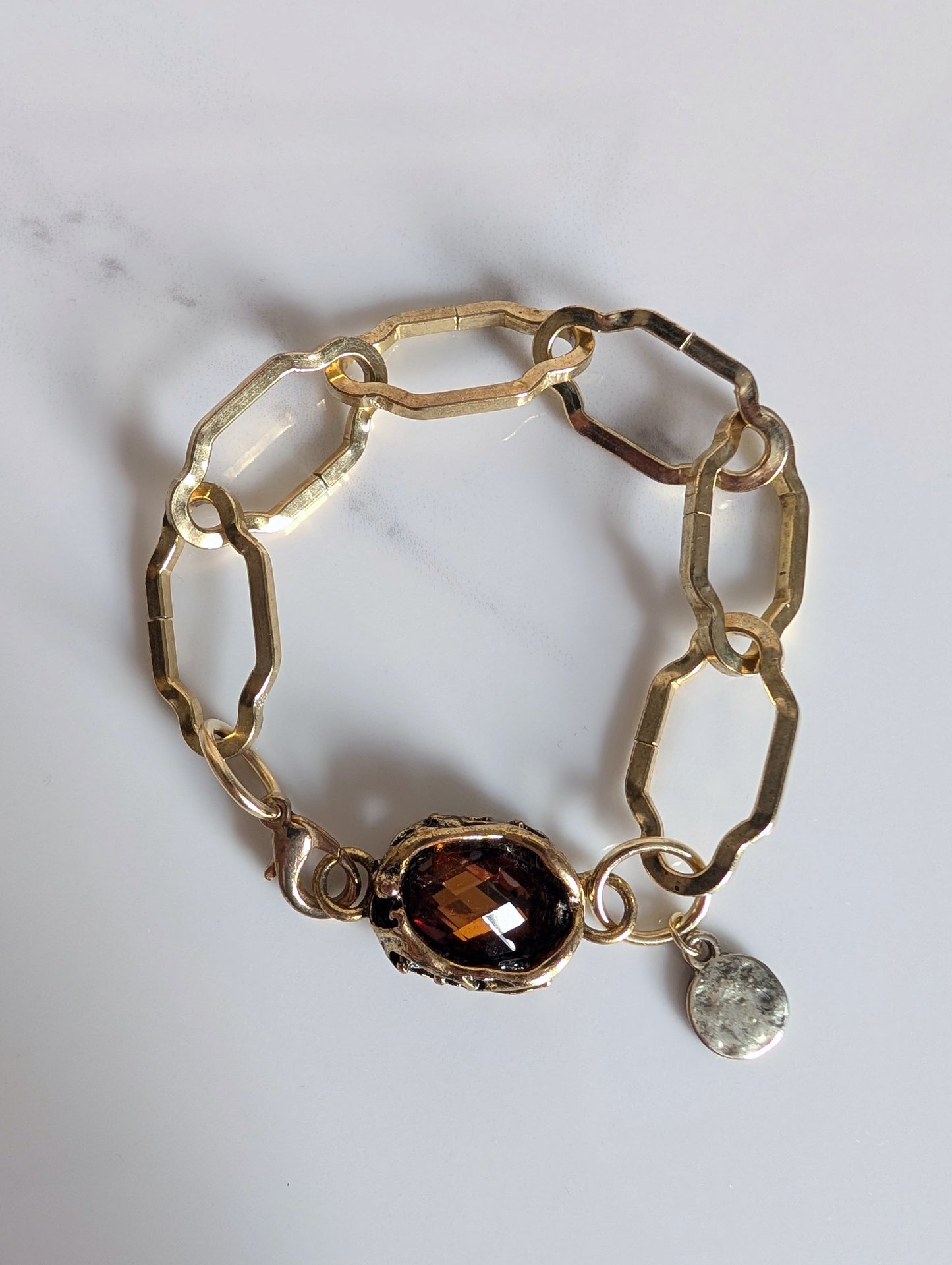 Amber Jewel Chunky Brass Chain Bracelet