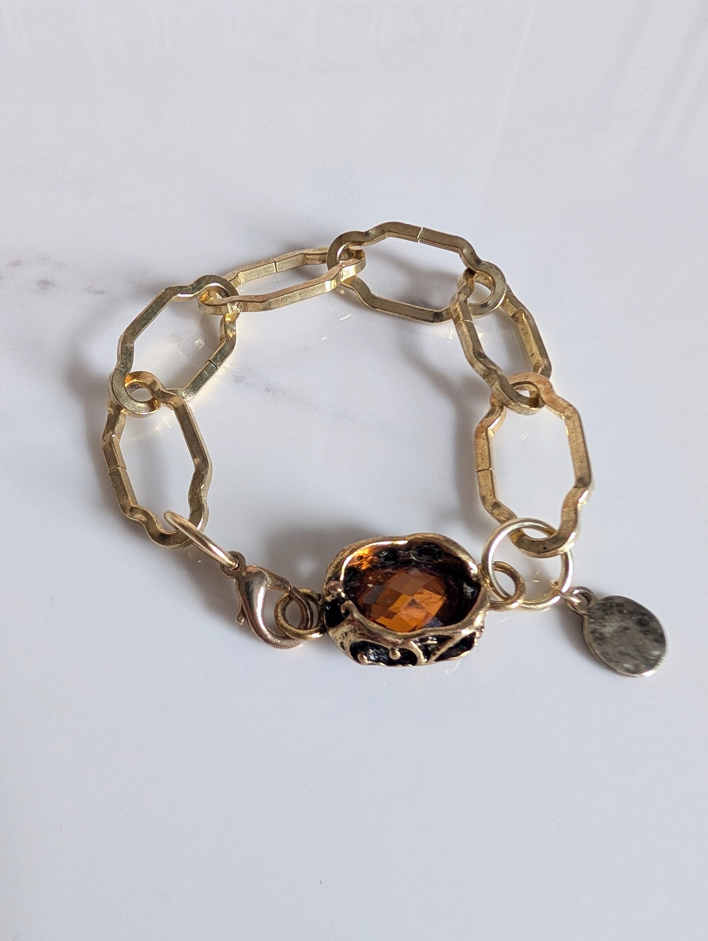 Amber Jewel Chunky Brass Chain Bracelet