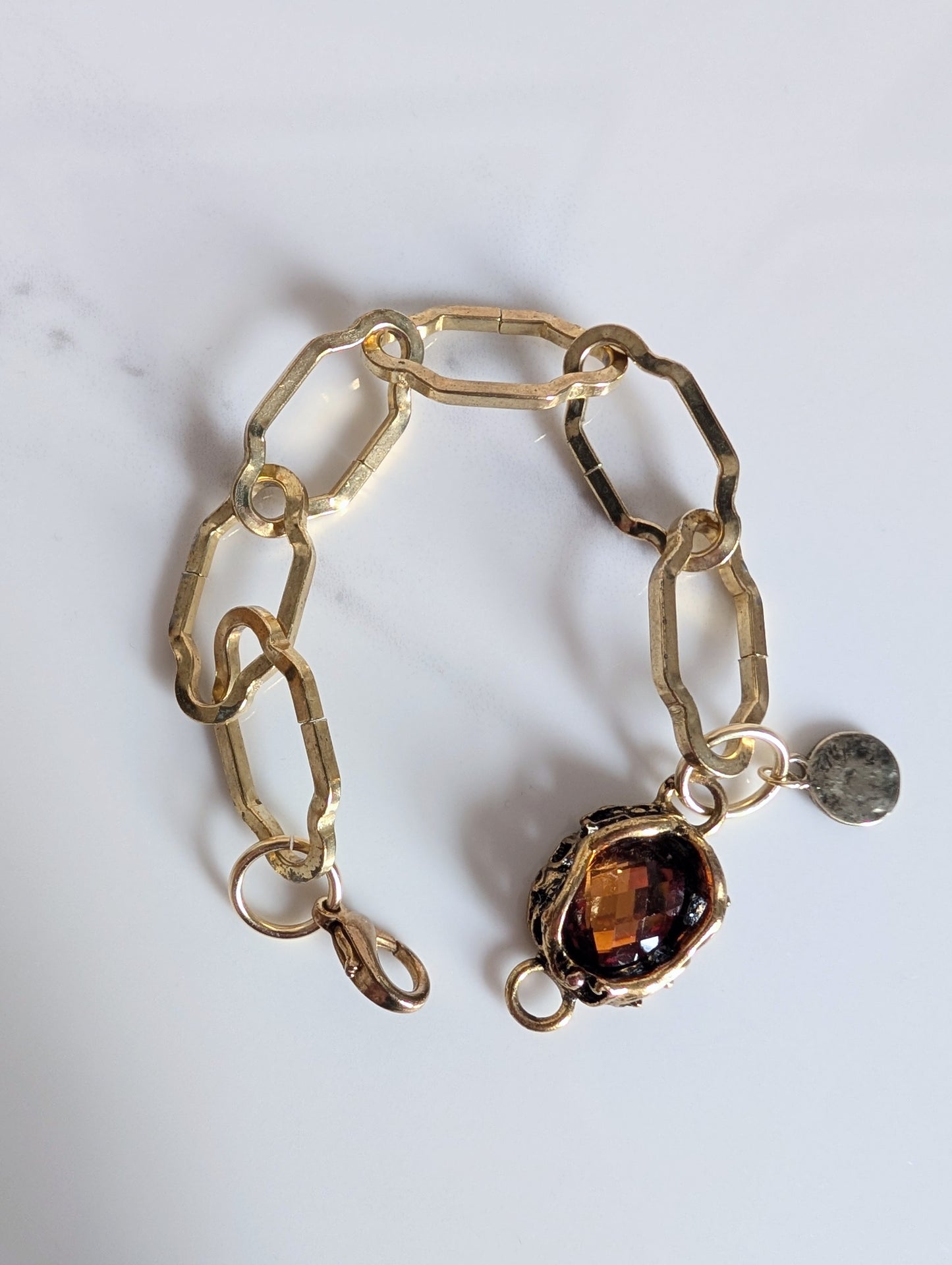 Amber Jewel Chunky Brass Chain Bracelet