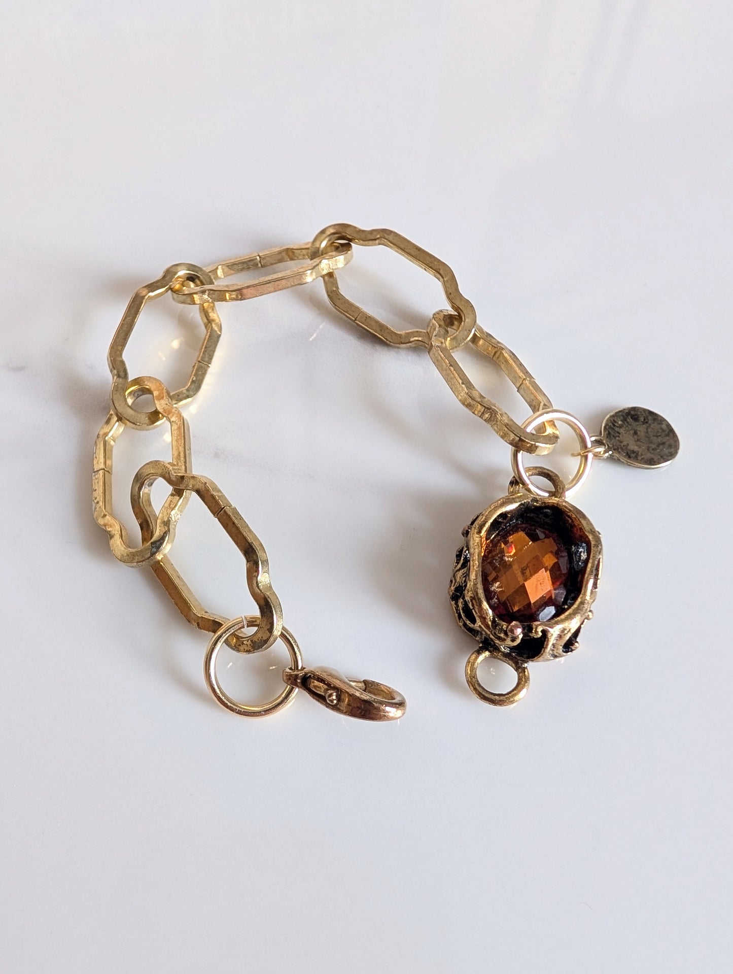Amber Jewel Chunky Brass Chain Bracelet
