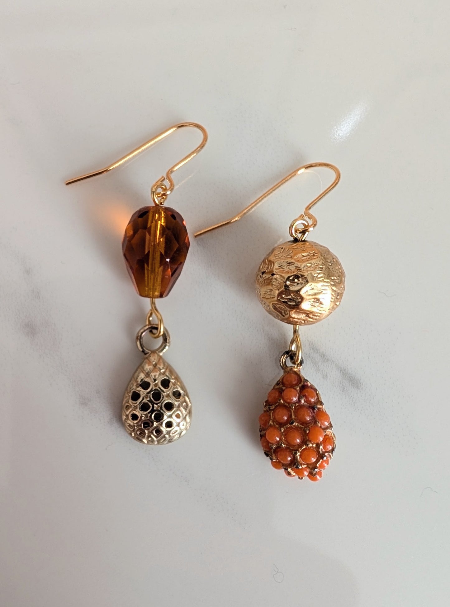 Mismatch Coral and Gold Earrings