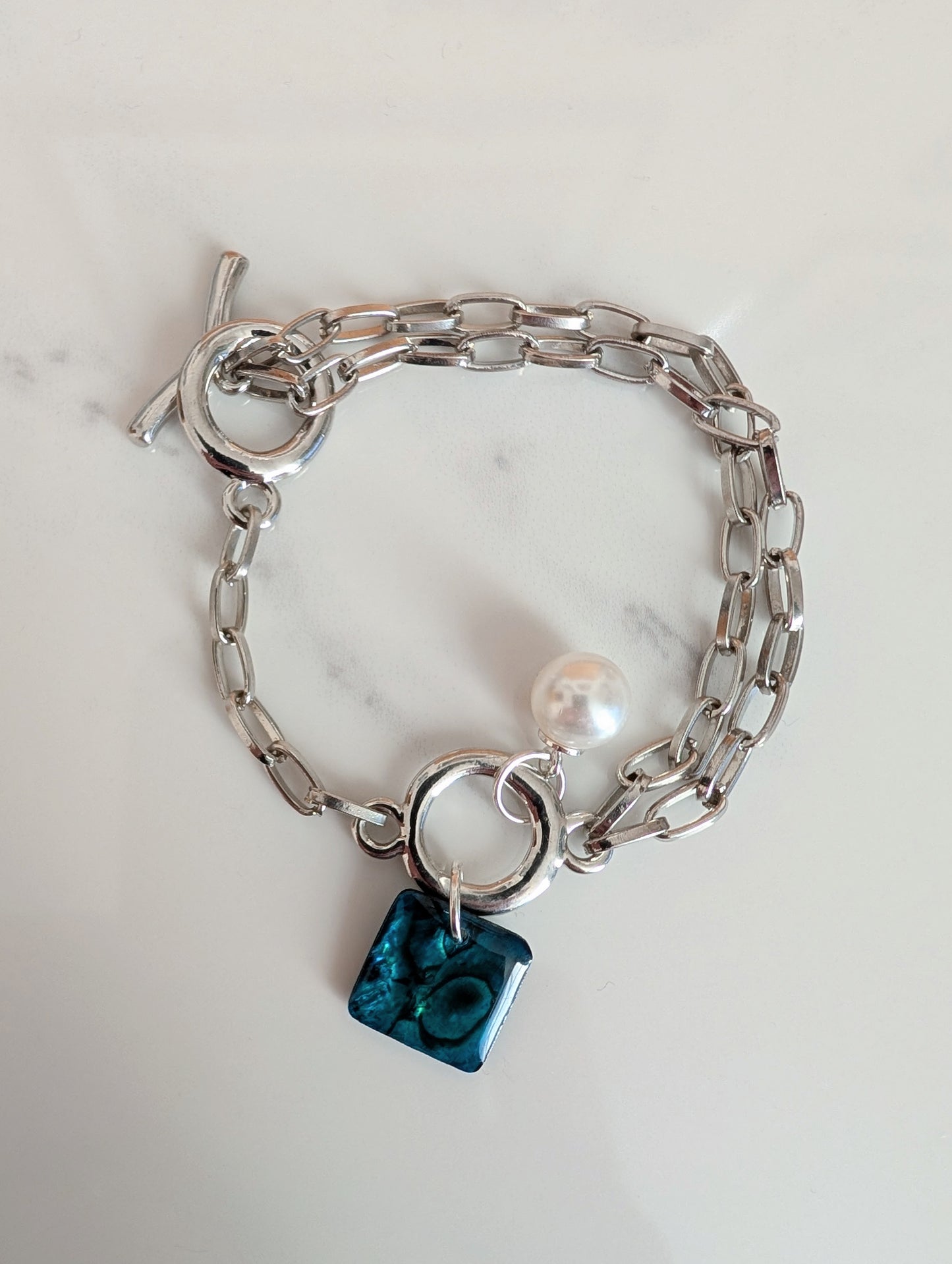 Paua and Pearl Charm Bracelet