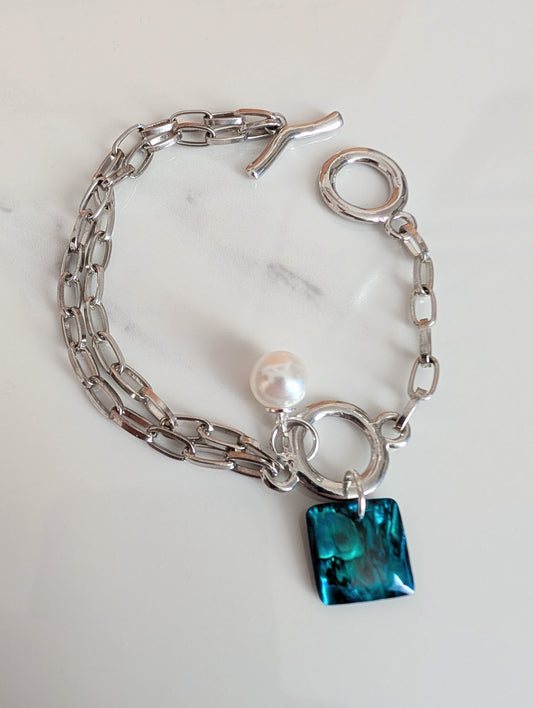 Paua and Pearl Charm Bracelet