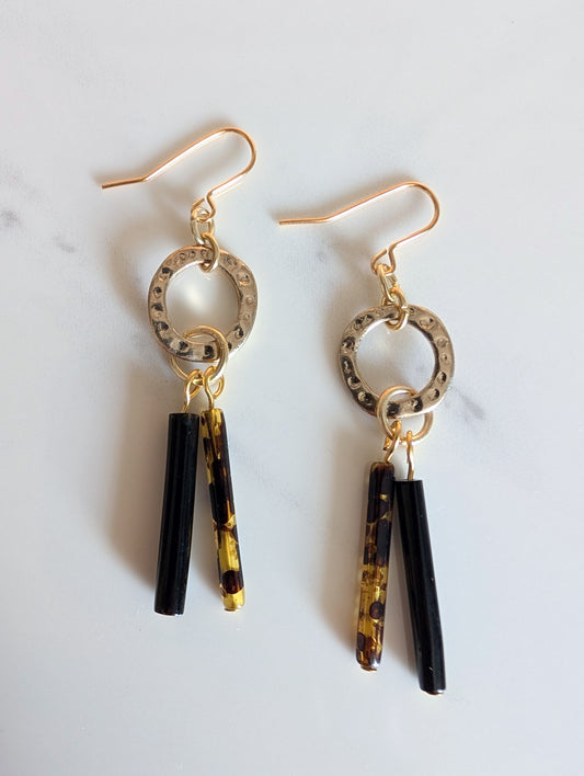 Hammered Brass Tortoiseshell Earrings