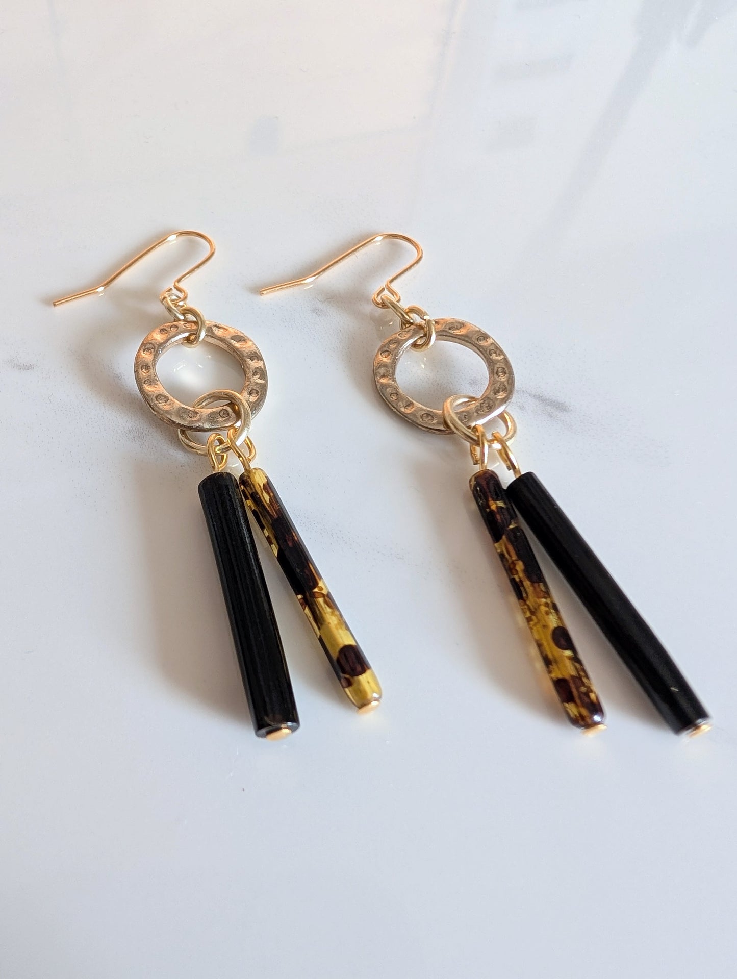 Hammered Brass Tortoiseshell Earrings