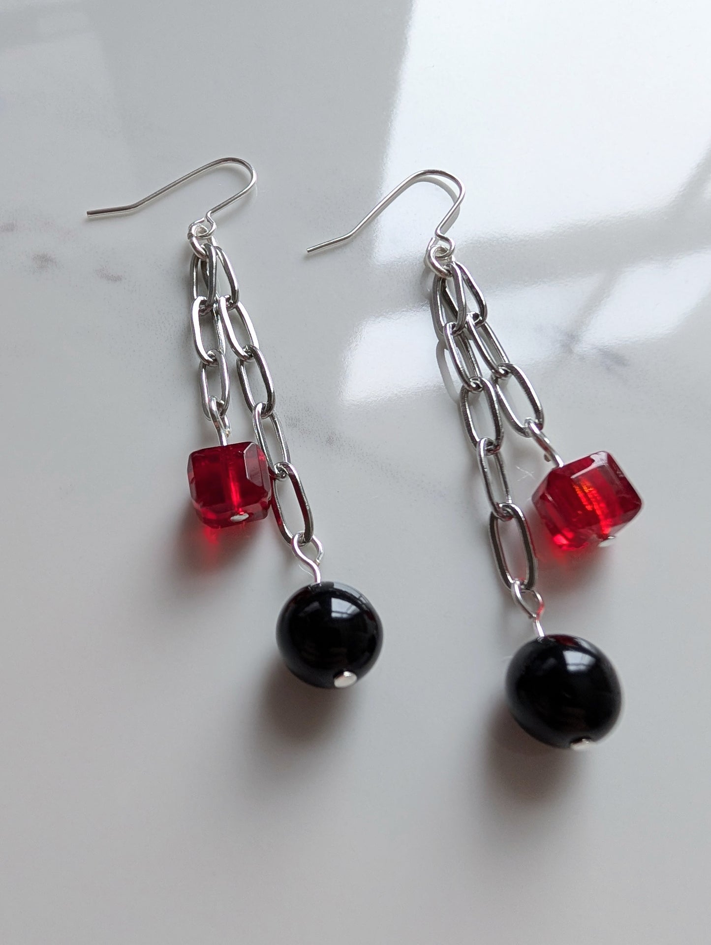 Vintage Glass Double Chain Dangle Earrings