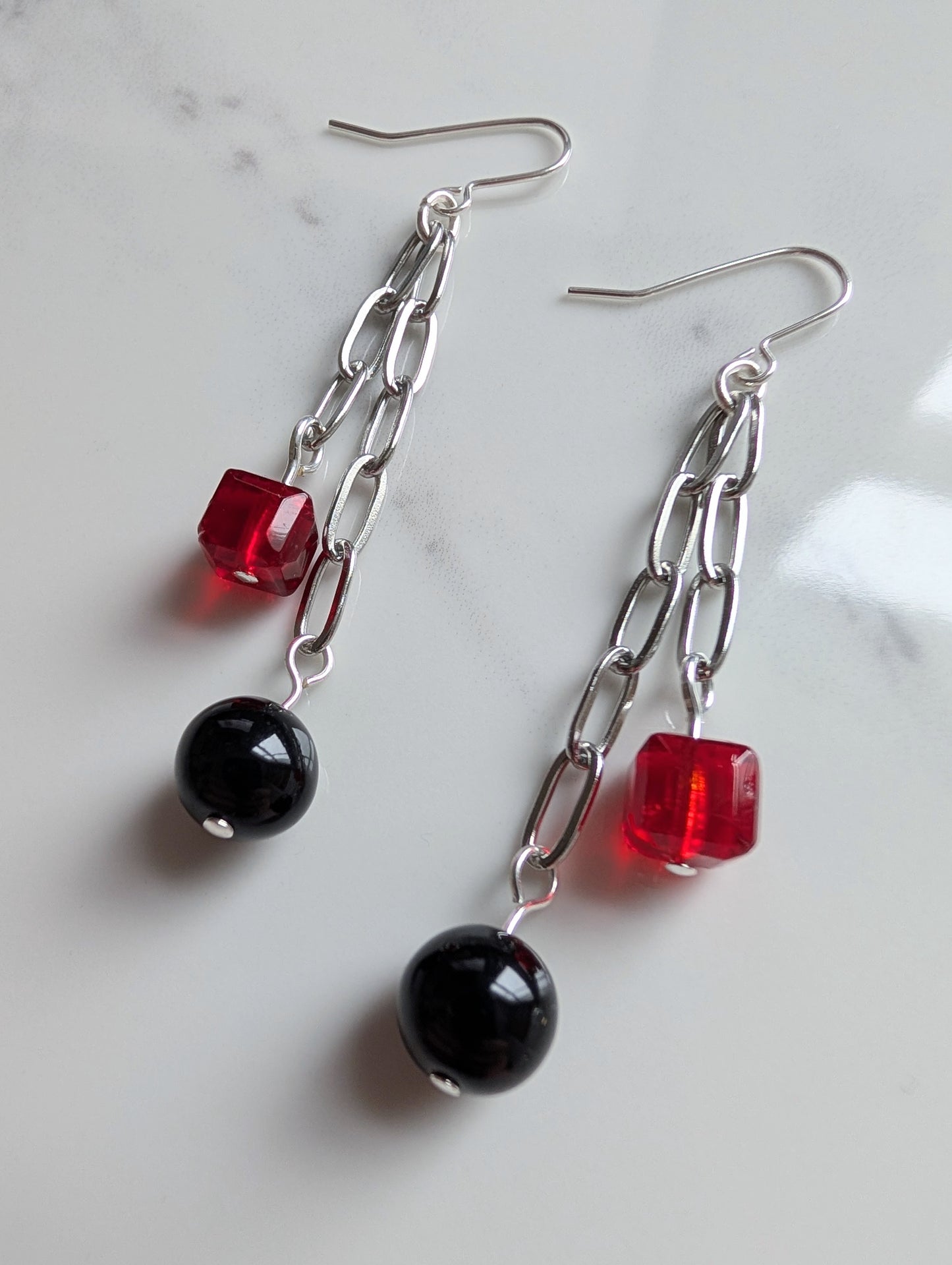 Vintage Glass Double Chain Dangle Earrings