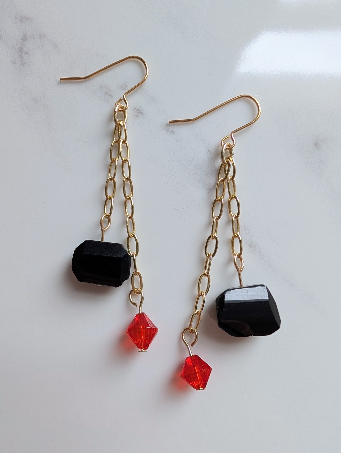 Vintage Glass Double Chain Dangle Earrings