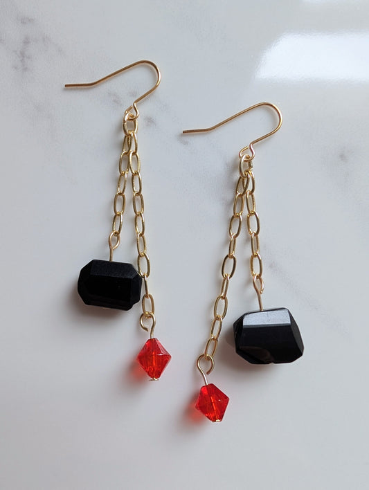 Vintage Glass Double Chain Dangle Earrings