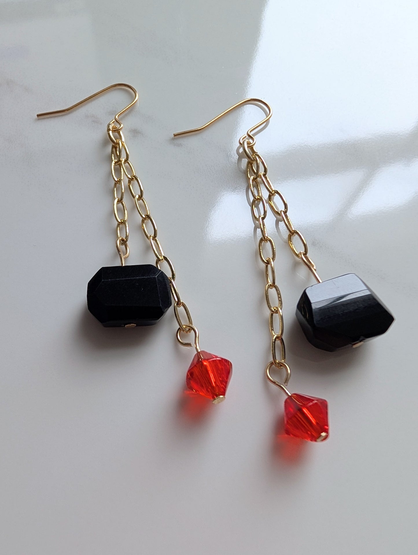 Vintage Glass Double Chain Dangle Earrings