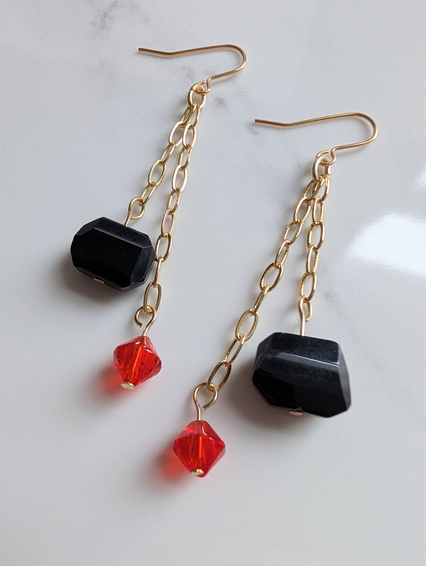 Vintage Glass Double Chain Dangle Earrings