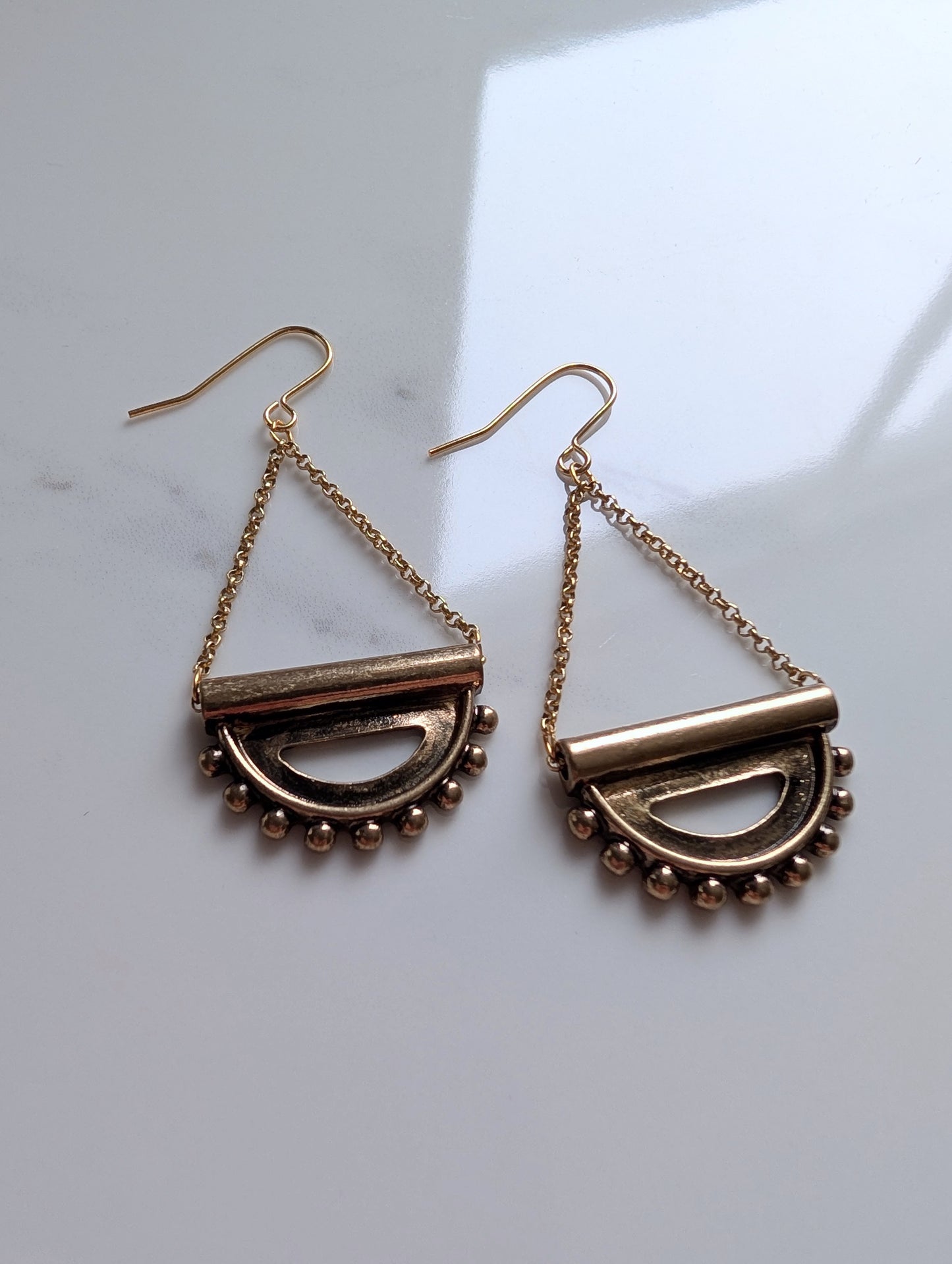 Geometric Brass Chain Earrings